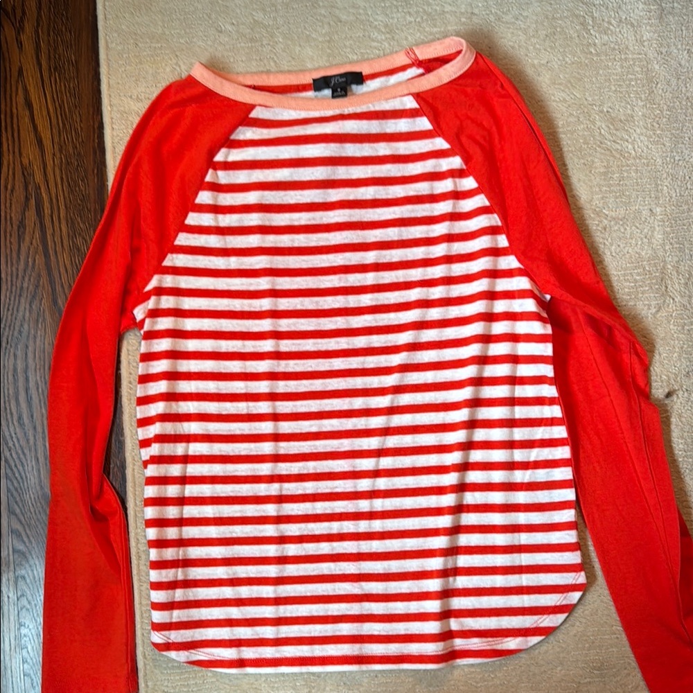 I Crew Orange and White Striped Long Sleeve Shirt